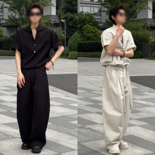 Design Wide-Leg Pleated Trousers Black Pants - 5