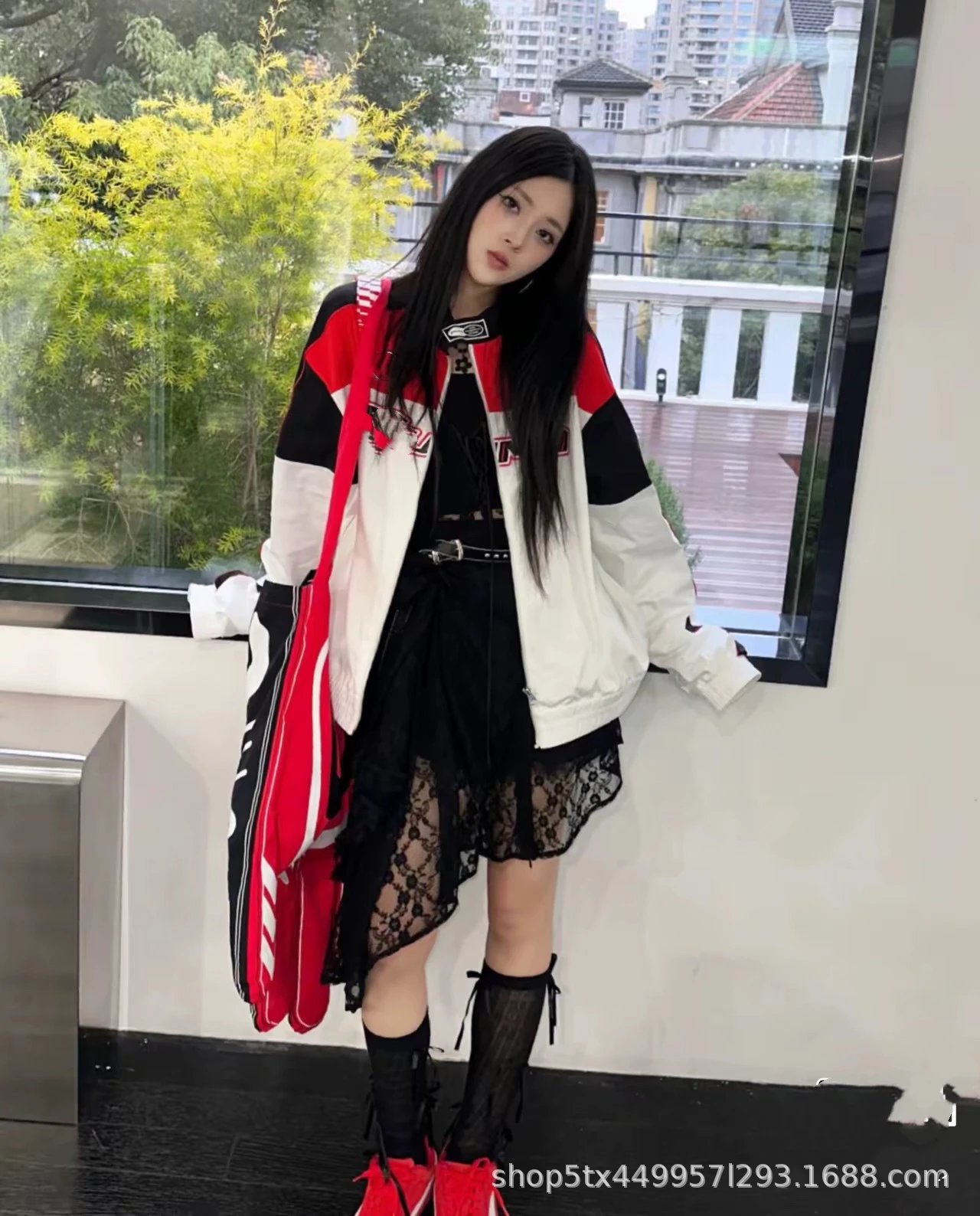 Design Racing Stripe Windbreaker Jacket in Black, Red, and White Outerwear.windbreaker - 17