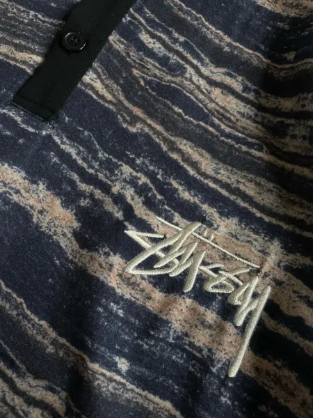 Stussy Marble Print Polo Navy Multicolor Polo Shirt - 16