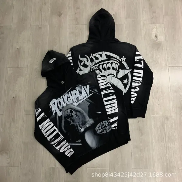 Design Roughplay Skull Graphic Hoodie Black Hoodie - 1