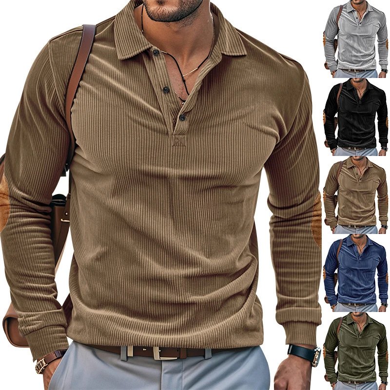 Design Corduroy Polo Shirt with Elbow Patches Black Tops.polo - 3