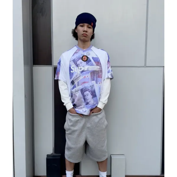 Supreme Banknote Print Raglan T-Shirt White / Purple - 2