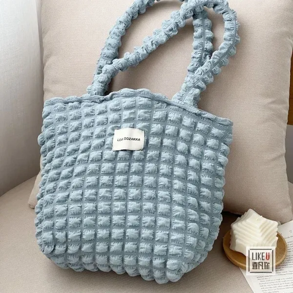 Design Low Sozakka Ruched Quilted Tote Bag Light Blue Tote Bag - 1