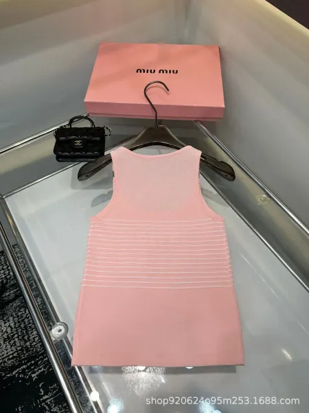 Miu Miu Logo Knit Tank Top White Pink Vest Top - 5