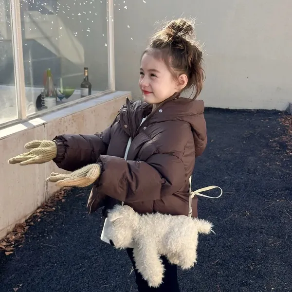 Design Puffer Jacket Black with Faux Fur Earmuffs + Polka Dot Corduroy Pants Cream Kids Outerwear Set - 7