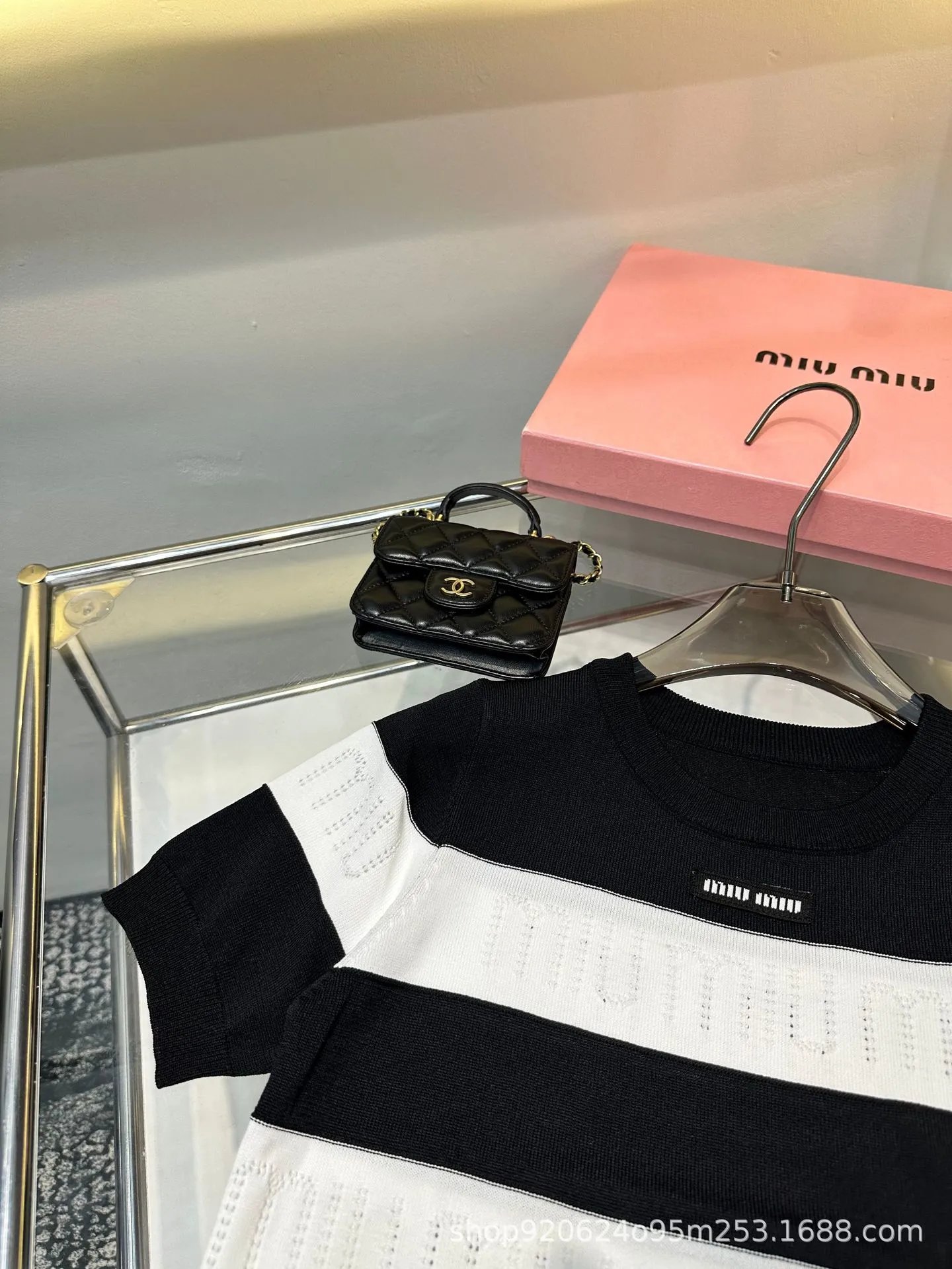 Miu Miu Striped Knit T-Shirt Black and White - 8