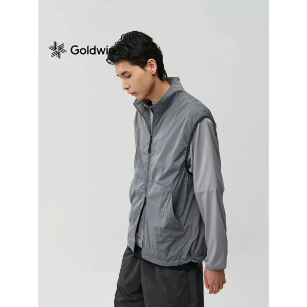 Design Grid-Textured Zip-Up Vest Olive Green Vest Outerwear.vest - 12