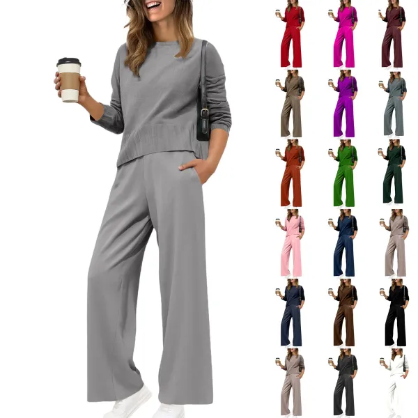 Design Black Knit Top and Wide-Leg Pants Set - 9