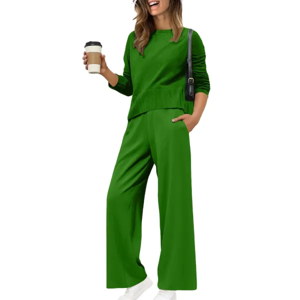 Design Black Knit Top and Wide-Leg Pants Set - 13