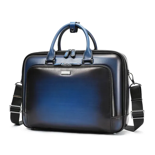 Design Executive Briefcase Gradient Blue Leather Laptop Bag Messenger Bag - 1