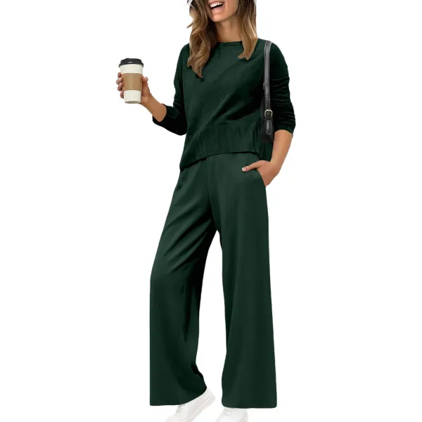Design Black Knit Top and Wide-Leg Pants Set - 18