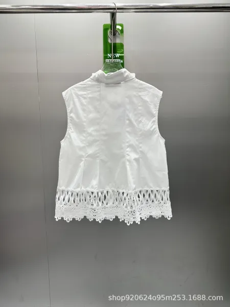 Design White Lace-Hem Sleeveless Shirt Vest Vest Top - 6