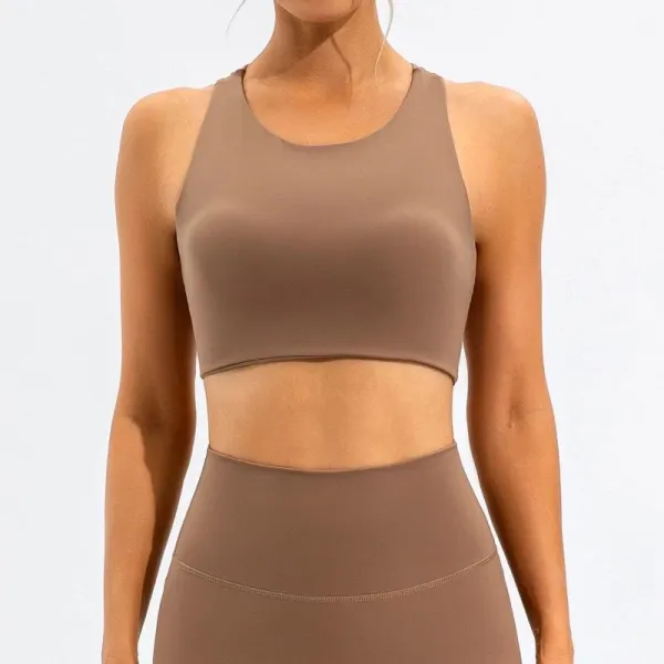 Design Seamless Cropped Sports Bra and High-Waist Leggings Set in Taupe Activewear - 1