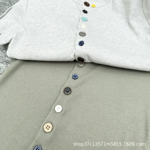 Design Button-Front Ribbed Knit Top Olive Green - 6