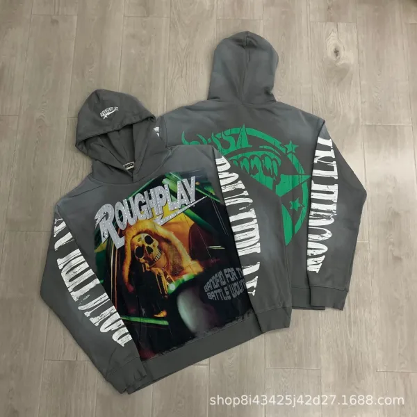 Design Roughplay Bandit For The Battle Wound Graphic Hoodie Gray Hoodie - 1