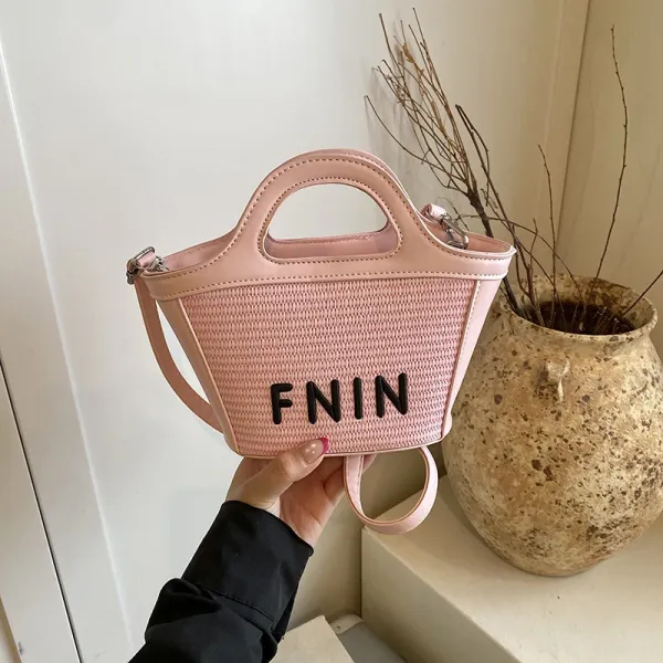 Design FNIN Woven Mini Tote Bag Pink Handbag Handbags - 1