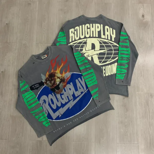Design Roughplay Bandaid For The Battle Wounds Long Sleeve T-Shirt Gray T-Shirts - 1