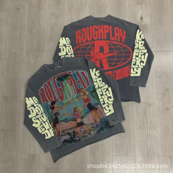 Design Roughplay Rough Play Graphic Long-Sleeve T-Shirt Gray T-Shirts - 1