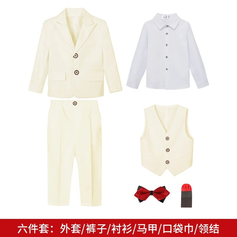 米色6件套（衬衫+外套+马甲+长裤+口袋巾+领结）
