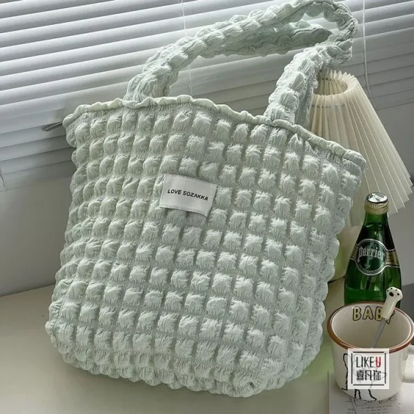 Design LOVE SOZAKKA Ruched Texture Tote Bag Black Handbags - 34