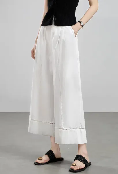 Design Wide-Leg Cropped Pants with Contrast Stitching Black - 9