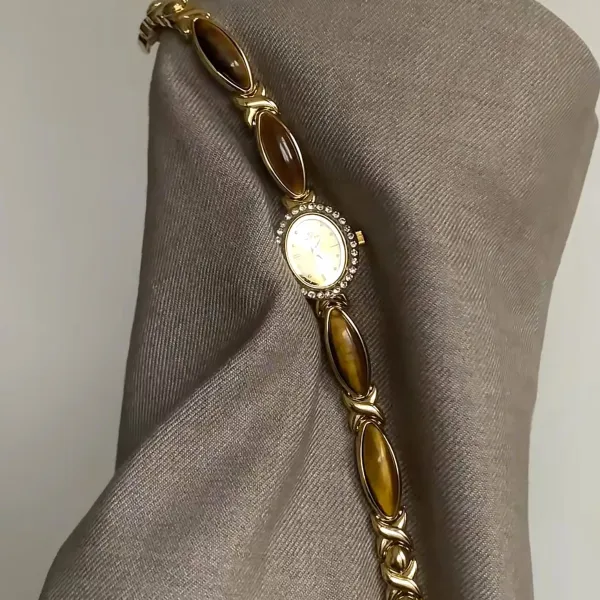 Design Tiger's Eye Stone Watch with Gold-Tone Bracelet Watches - 1
