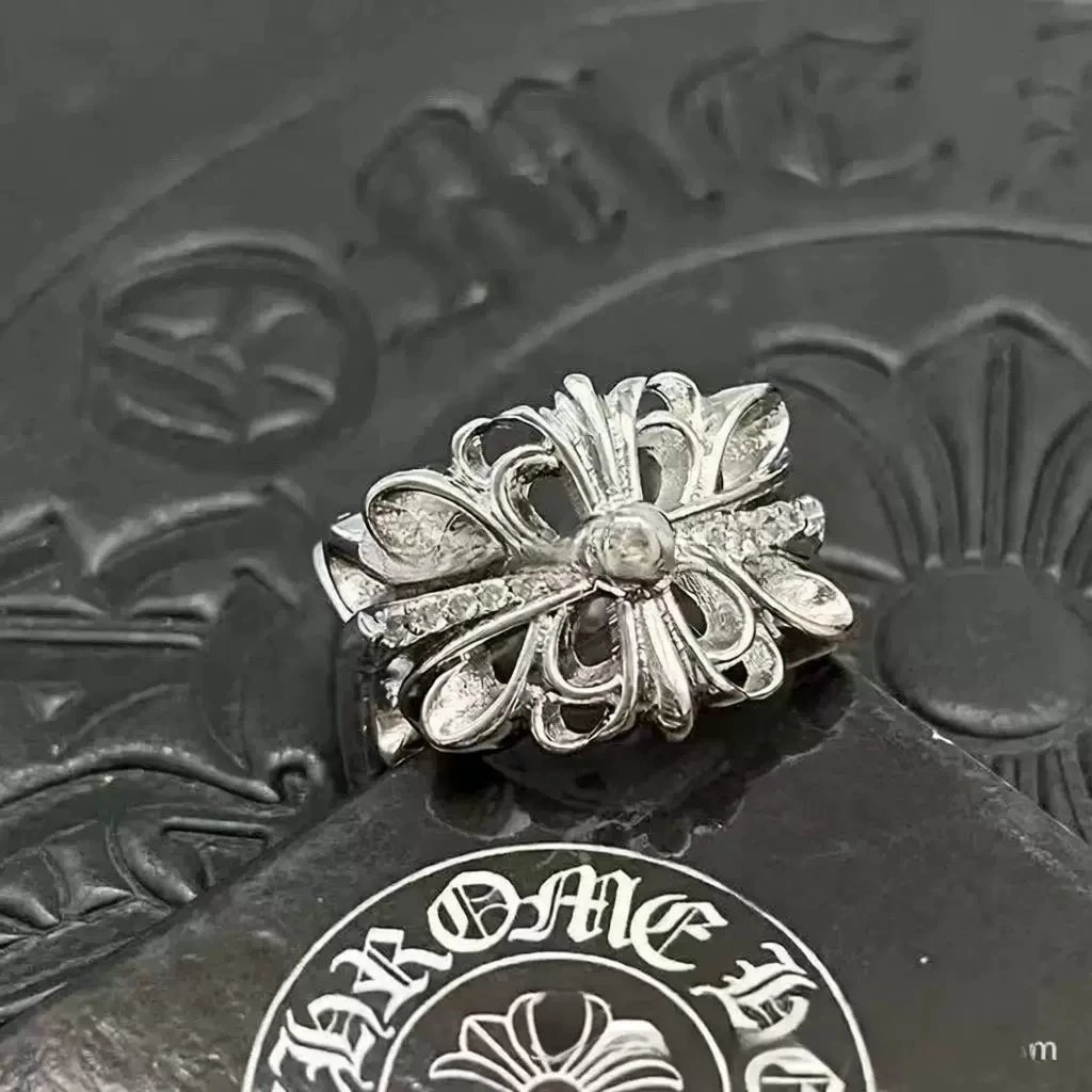 Chrome Hearts Floral Diamond Ring Silver Jewelry