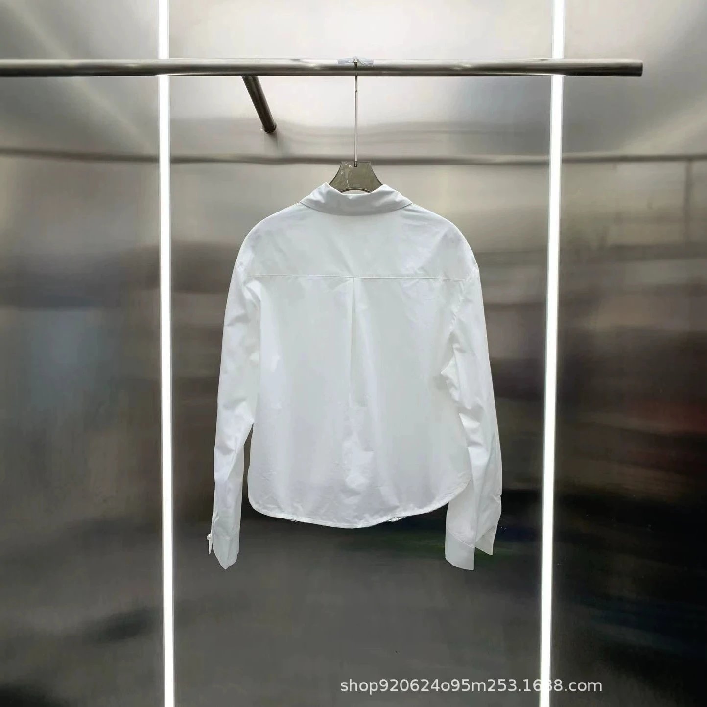 Chanel Embroidered White Lace-Hem Button-Up Shirt
