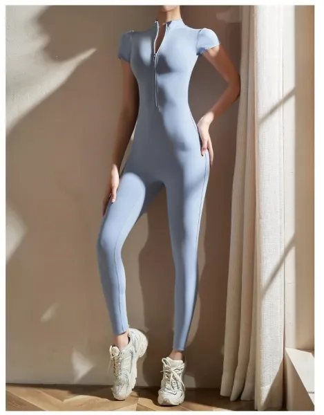 Design Zip-Front High-Neck Bodysuit Gray Activewear - 16