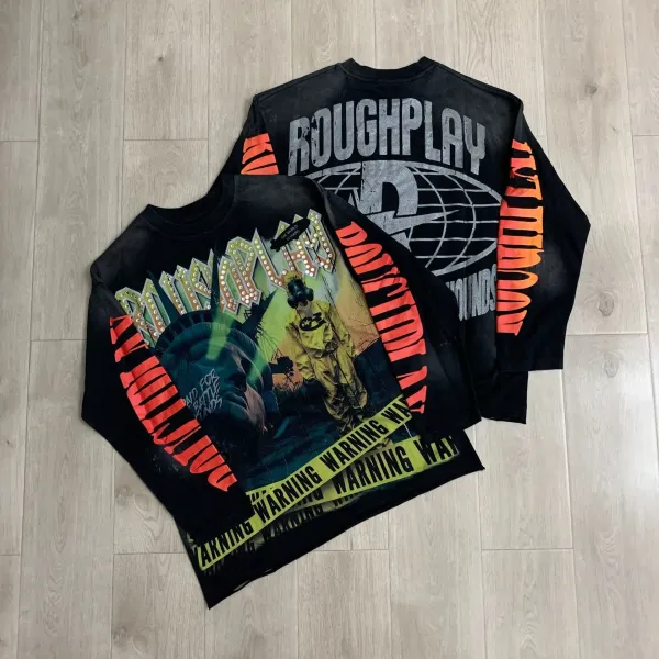 Design Roughplay Daylight Warning Long Sleeve T-Shirt Black T-Shirts - 1