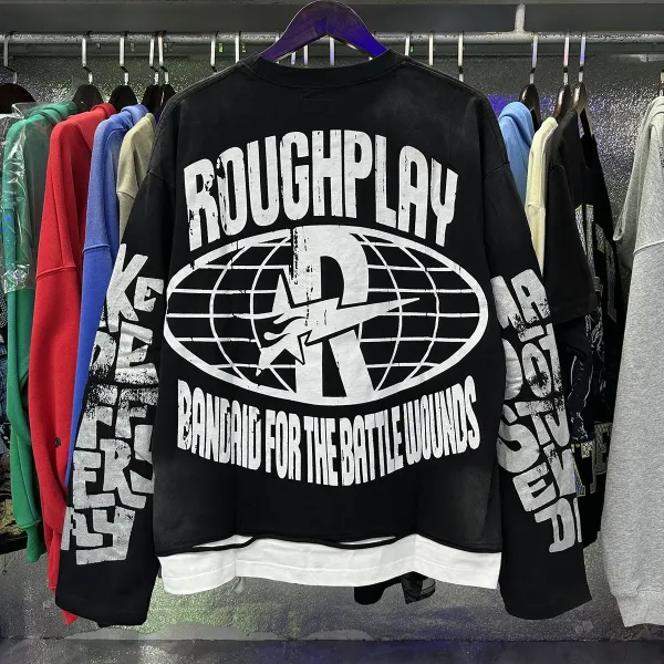 Design Roughplay Bandaid For The Battle Wounds Graphic Oversized Sweatshirt Black Sweater - 20