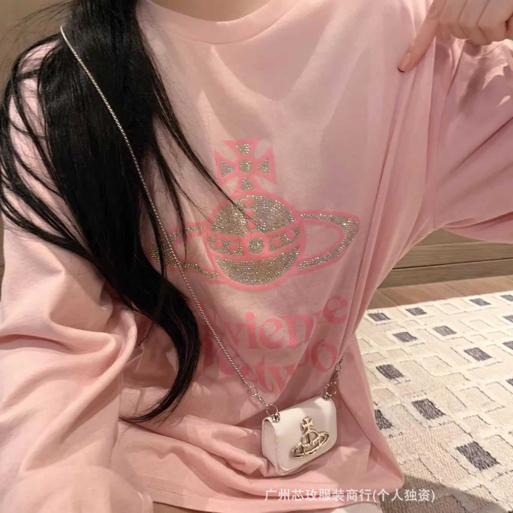 Vivienne Westwood Orb Logo Pink White Graphic Long Sleeve T-Shirt