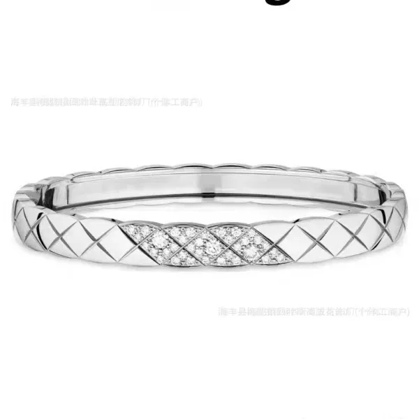 Dior La D de Dior Diamond-Set Quilted Bangle Silver Bracelet Jewelry - 1