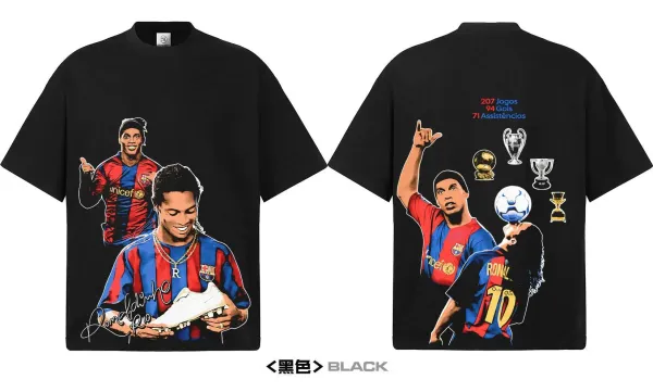 FC Barcelona Ronaldinho Tribute Graphic T-Shirt Beige - 11