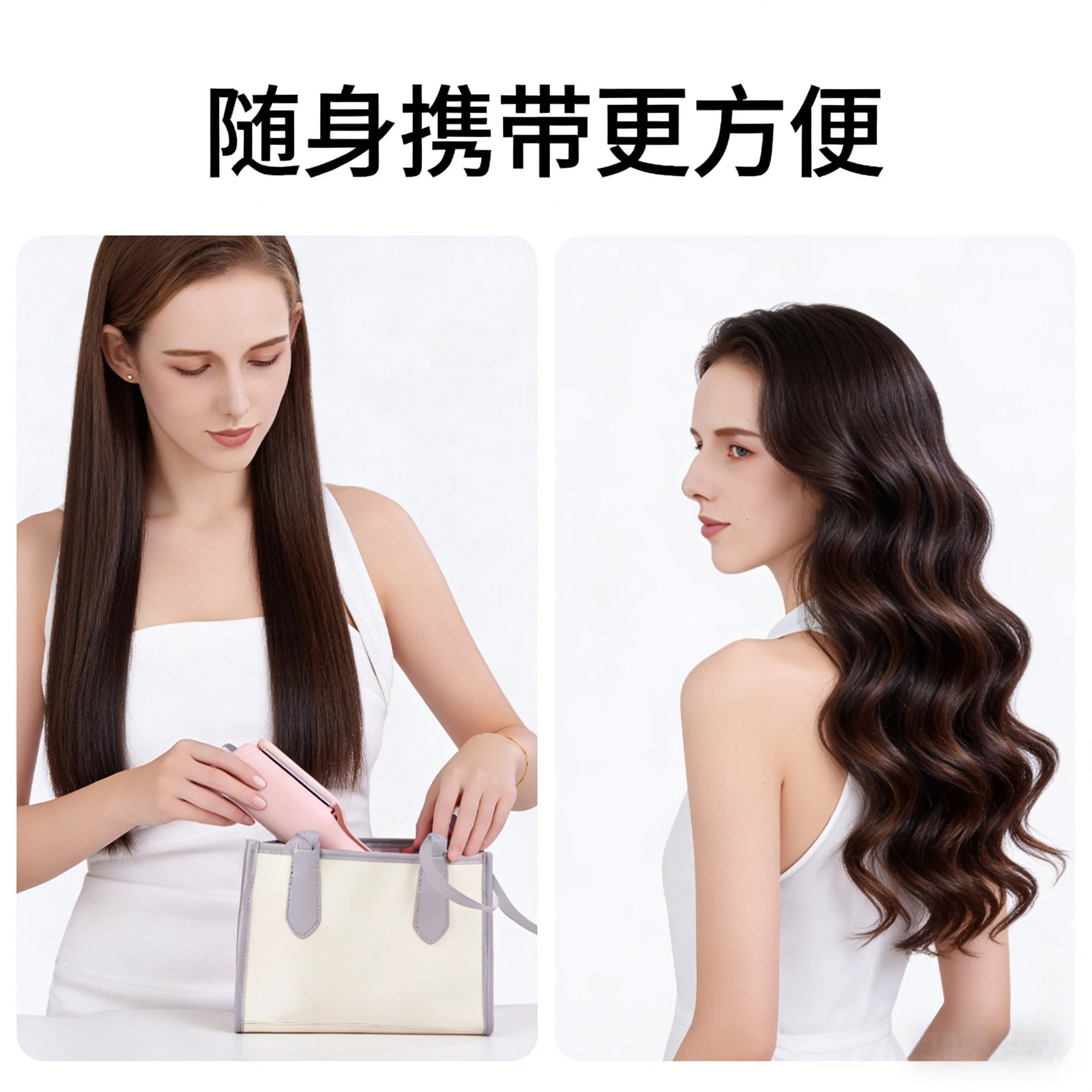 Ceramic Hair Straightener Pink White Beige Portable Styler