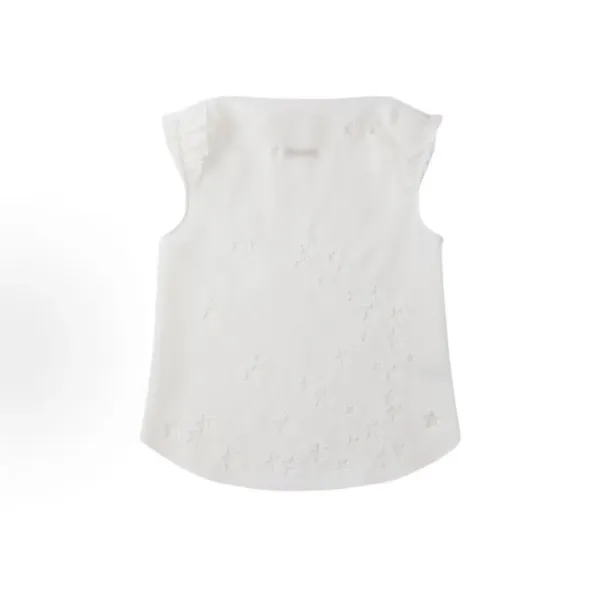 Design White Star-Embellished Ruffle Sleeve Vest Top - 1