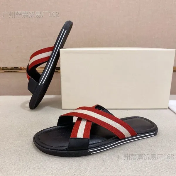 Design Bally Striped Thong Sandal Black / Red Slippers - 8
