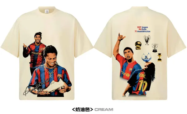 FC Barcelona Ronaldinho Tribute Graphic T-Shirt Beige - 13