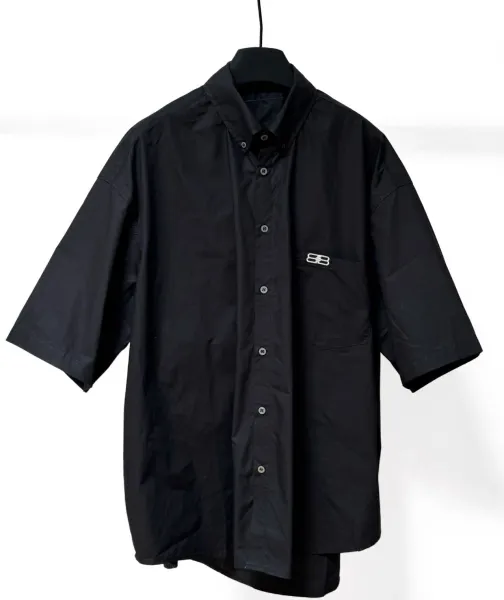 Balenciaga Oversized Short-Sleeve Button-Up Shirt Black - 1