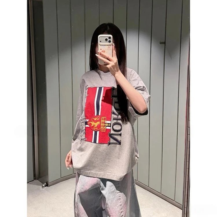 Gray Norway Graphic Print Oversized T-Shirt