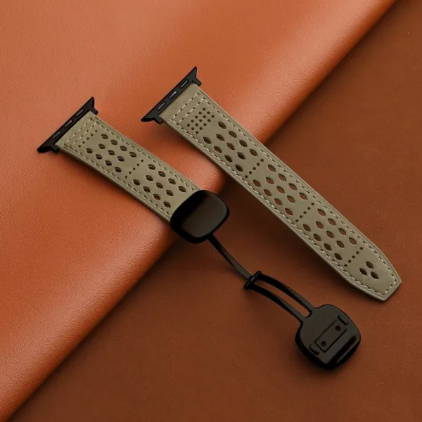 Apple Watch Sport Loop Strap Olive Green Perforated Leather Band Smartwatches - 1