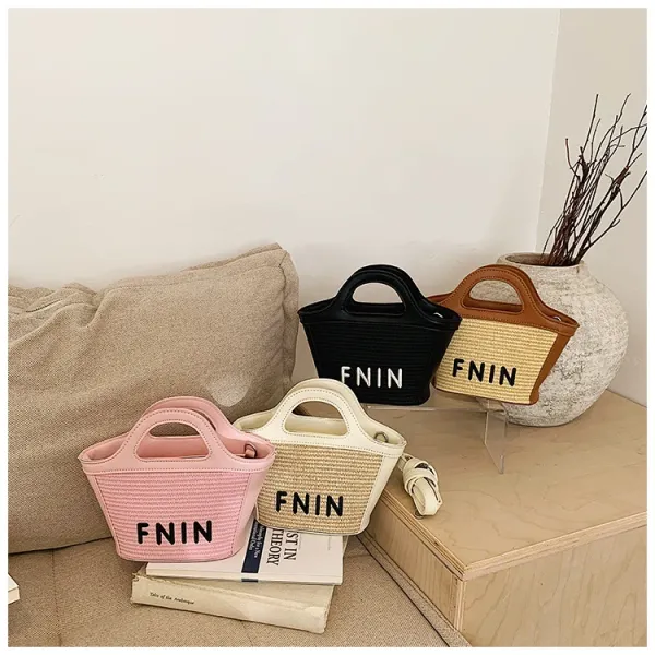 Design FNIN Woven Top-Handle Mini Bag Black Handbags - 3
