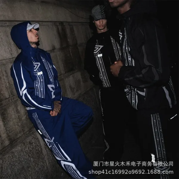 Umbro Windbreaker Jacket Royal Blue with White Stripes and Graphic Print - 3
