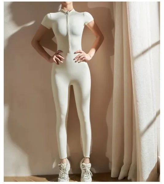 Design Zip-Front High-Neck Bodysuit Gray Activewear - 10