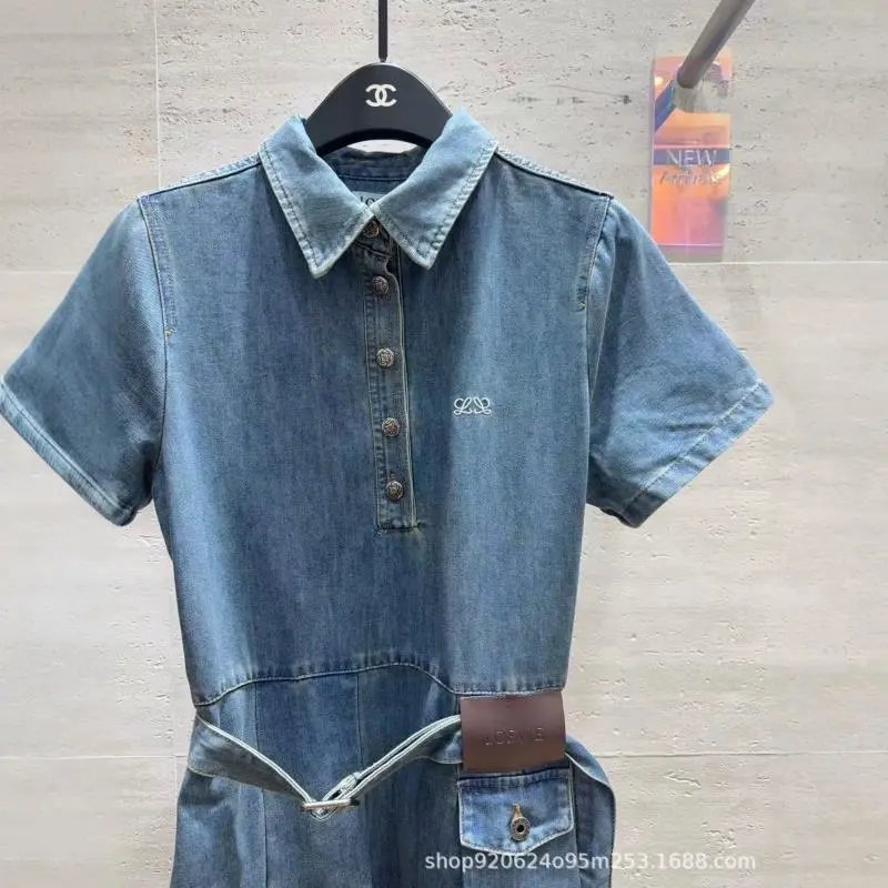 Chanel Denim Dress Blue Collared Shirt Style