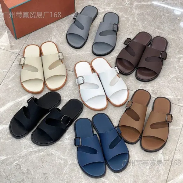 Design Buckle Slide Sandals Black Slippers - 4