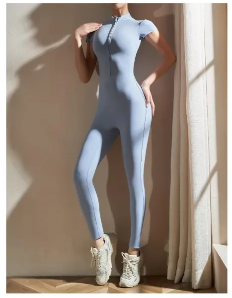 Design Zip-Front High-Neck Bodysuit Gray Activewear - 13