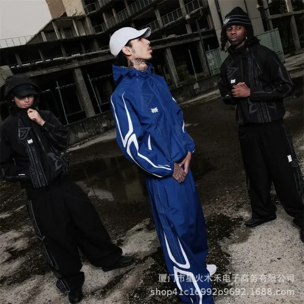 Umbro Windbreaker Jacket Royal Blue with White Stripes and Graphic Print - 7