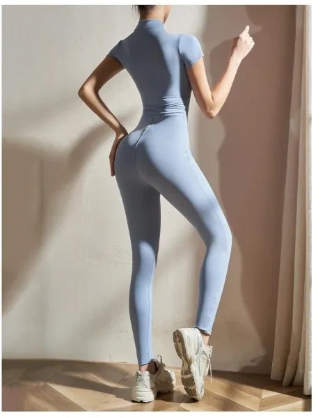 Design Zip-Front High-Neck Bodysuit Gray Activewear - 15