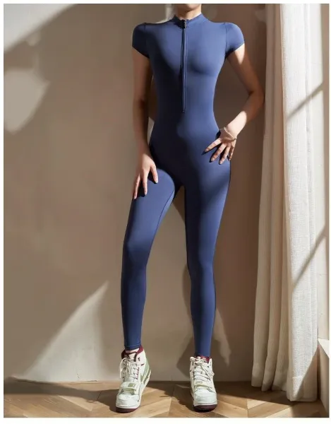 Design Zip-Front High-Neck Bodysuit Gray Activewear - 23